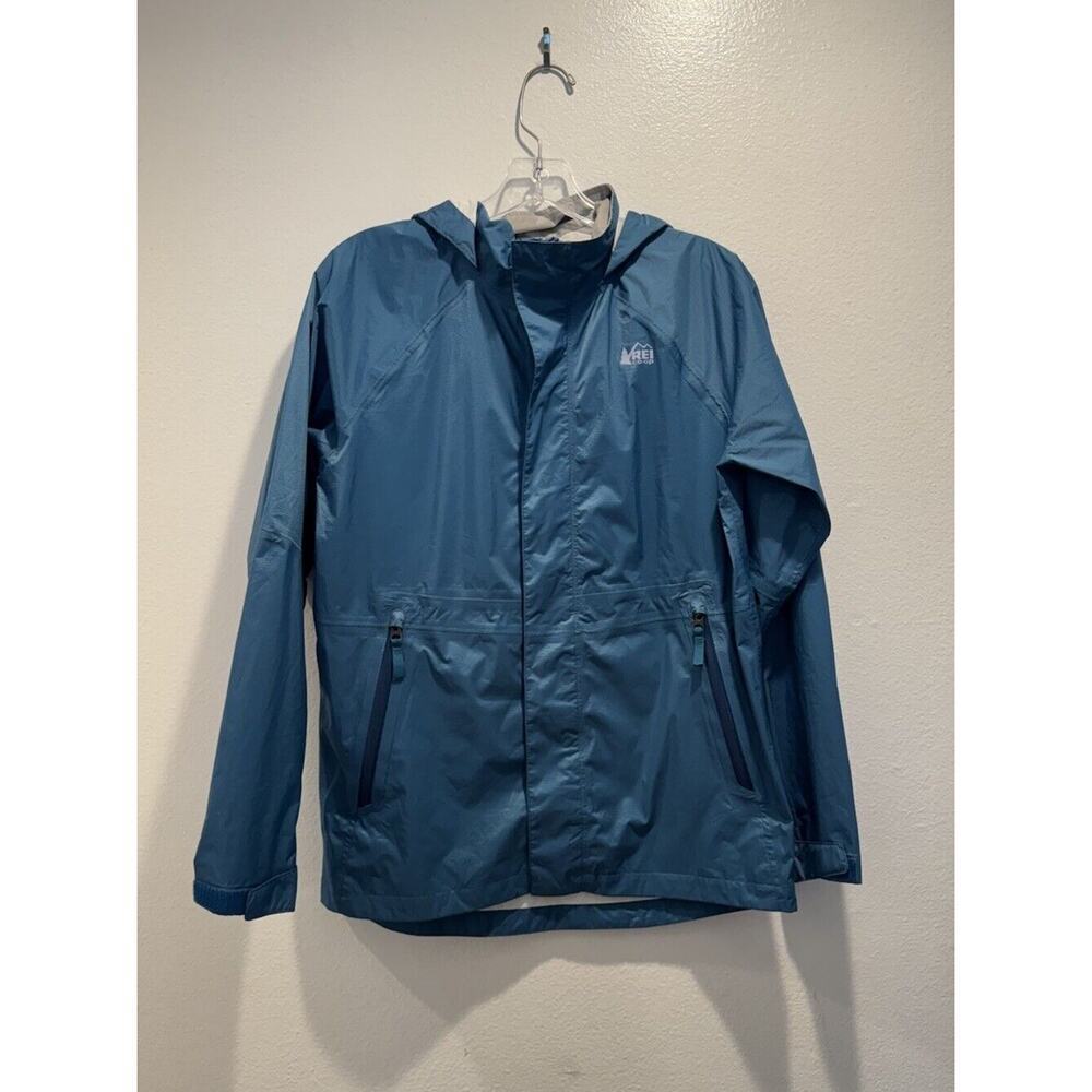 REI Co-Op Youth Kids Size XL 18 Light Blue Zip Up Jacket Windbreaker Hood Travel